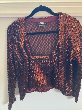 Sequin Open-Front Cardigan in Copper